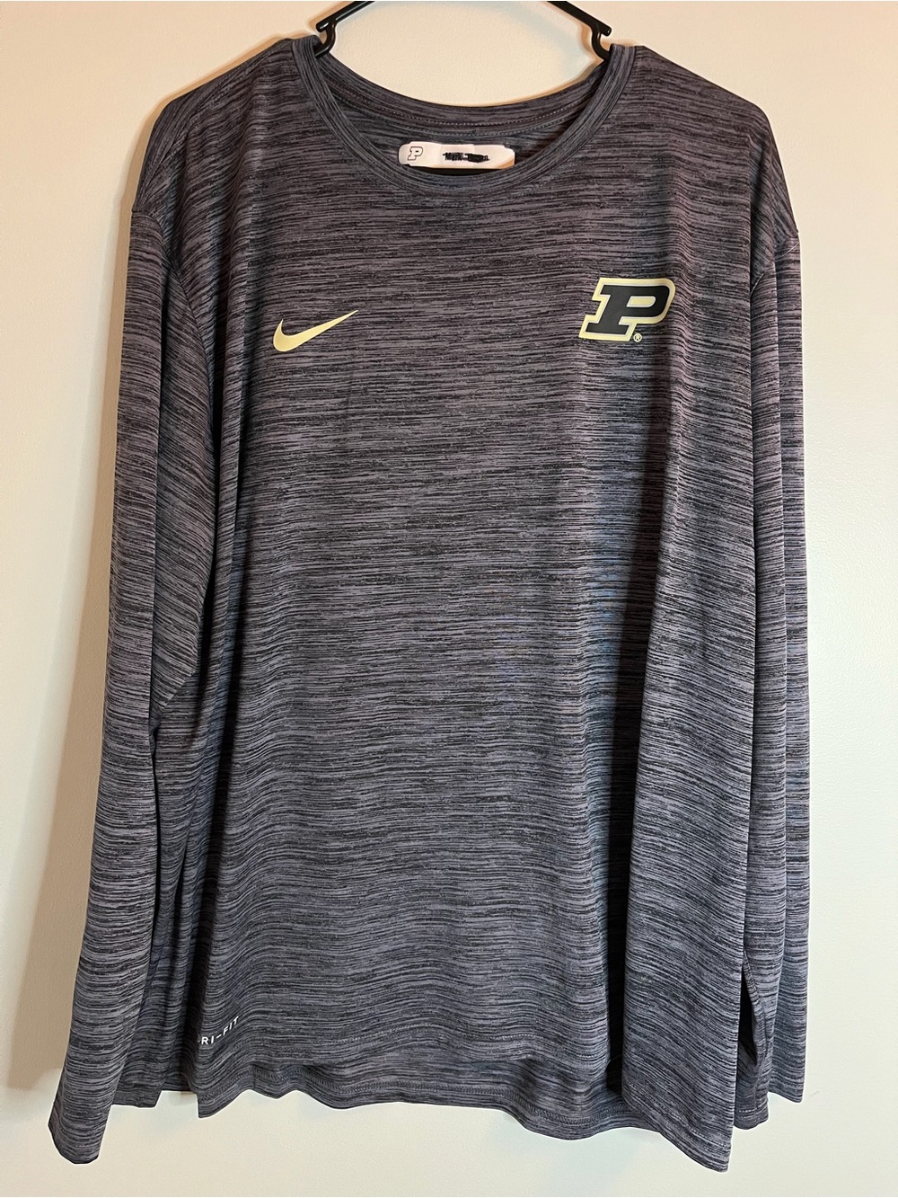 Nike Purdue Boilermakers Long Sleeve Dri-Fit T-Shirt Tee Gray Men’s 2XL XXL